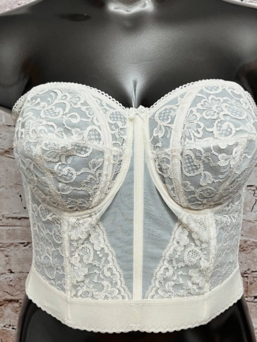 EUC Goddess 50C Unlined Lace Bridal Bustier Corset Bra Ivory Underwire